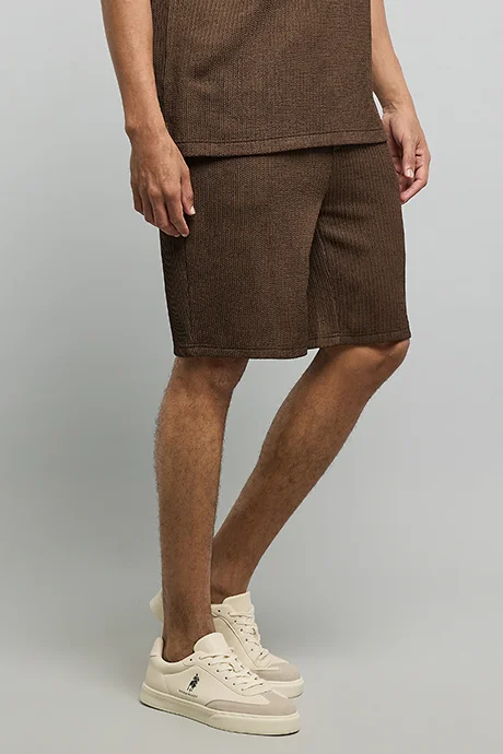 R&B Textured Shorts with Drawstring Waist