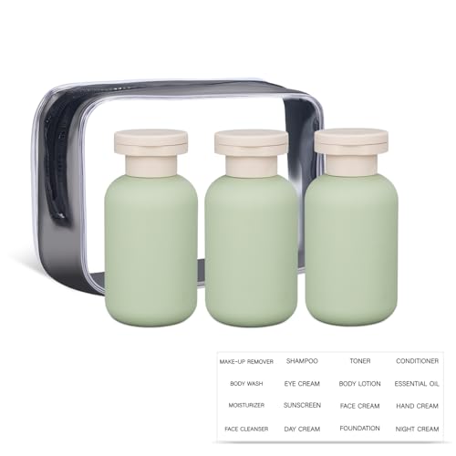 ASEVAT 3.4 oz Travel Bottles for Toiletries, Leak Proof Squeeze Bottles Refillable, Plastic Bottles with Caps for Shampoo, Lotion, Cream, Conditioner and Liquids (3 Pcs) - Image 1