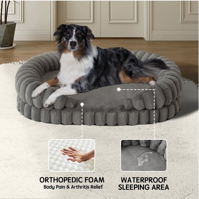 BALANCE Calming Dog Bed for Large Sized Dogs, 36 Inches Oval Washable Pet Bed with Sides, Orthopedic Pet Couch Sofa with Non-Slip Bottom, Gray - Image 2