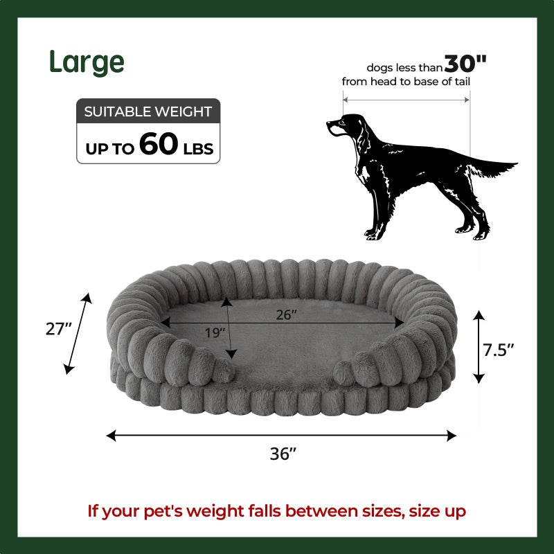 BALANCE Calming Dog Bed for Large Sized Dogs, 36 Inches Oval Washable Pet Bed with Sides, Orthopedic Pet Couch Sofa with Non-Slip Bottom, Gray - Image 5