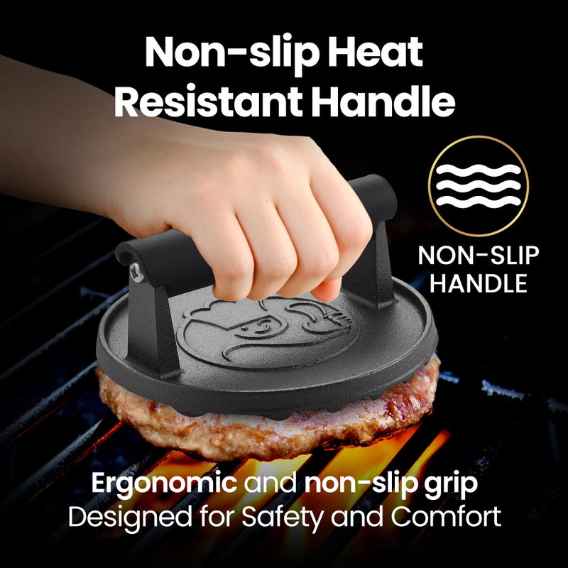 Gourmet Easy Smash Burger Press for Griddle, 2 lb Heavy Duty Burger Smasher Tool with Heat-Resistant Handle, Premium Cast Iron Bacon & Sandwich Maker, Hamburger Press for BBQ Grilling Accessories, 5-Year Warranty - Image 2