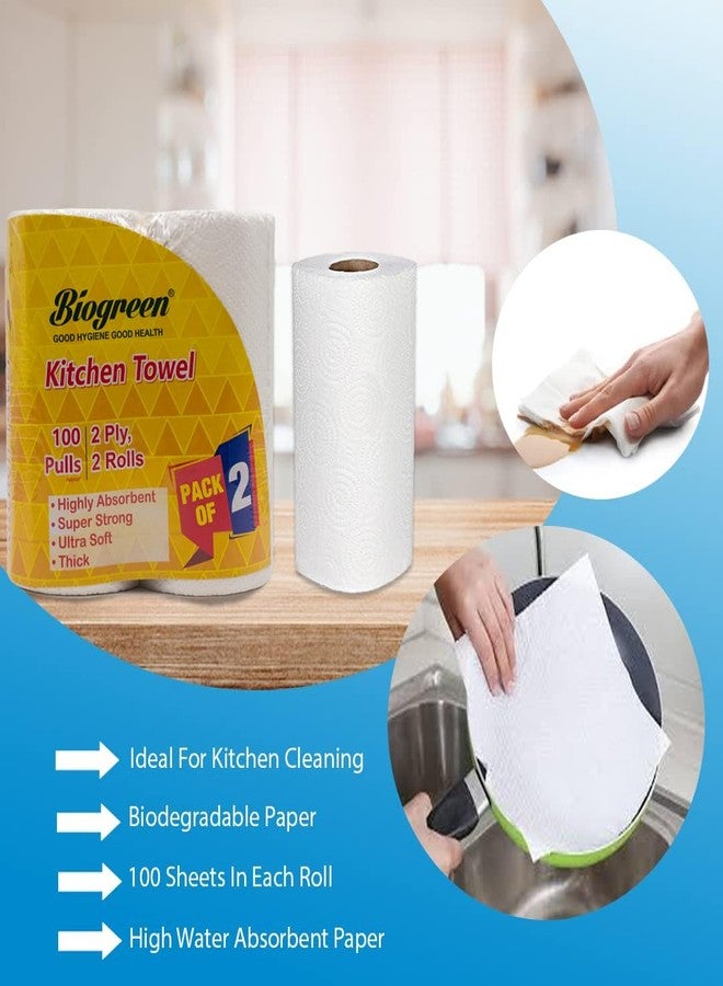 Biogreen Kitchen Tissue/Towel 2 Ply Kitchen Tissue/Towel Paper Roll For Cleaning, Dusting, Surface, Counter, Cookware And Appliances (Pack of 2) - Image 2