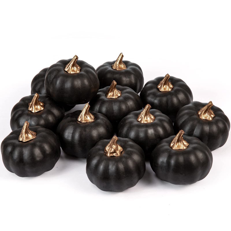 Whaline Whaline Artificial Pumpkins Bulk 12Pcs Vintage Pumpkin Harvest Lifelike Pumpkin Fake Foam Pumpkin for Fall Autumn Halloween Home Party Supply Thanksgiving Party House Kitchen Wedding Decor (Black)  - Image 1