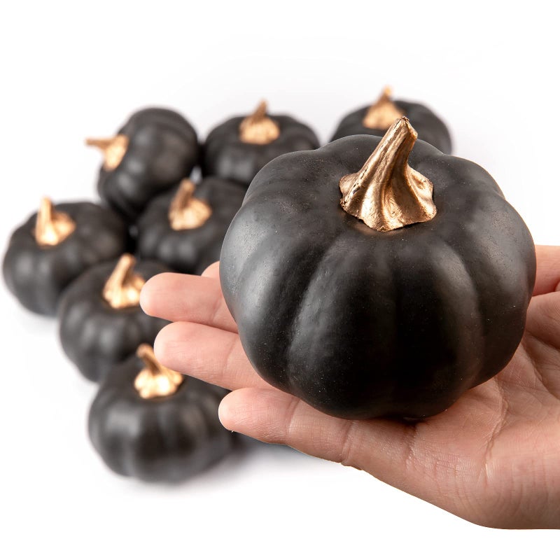 Whaline Whaline Artificial Pumpkins Bulk 12Pcs Vintage Pumpkin Harvest Lifelike Pumpkin Fake Foam Pumpkin for Fall Autumn Halloween Home Party Supply Thanksgiving Party House Kitchen Wedding Decor (Black)  - Image 3