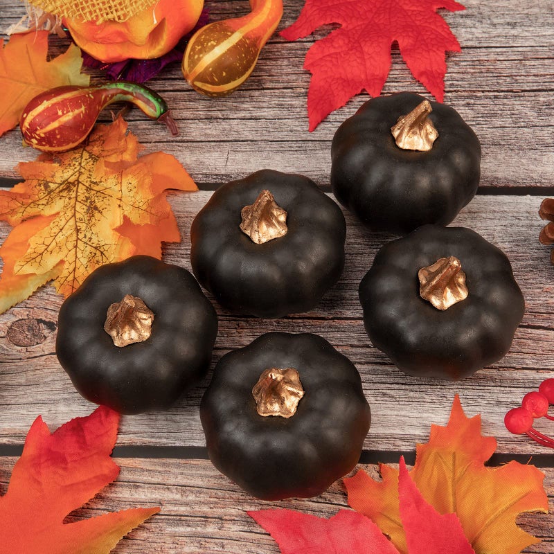 Whaline Whaline Artificial Pumpkins Bulk 12Pcs Vintage Pumpkin Harvest Lifelike Pumpkin Fake Foam Pumpkin for Fall Autumn Halloween Home Party Supply Thanksgiving Party House Kitchen Wedding Decor (Black)  - Image 5