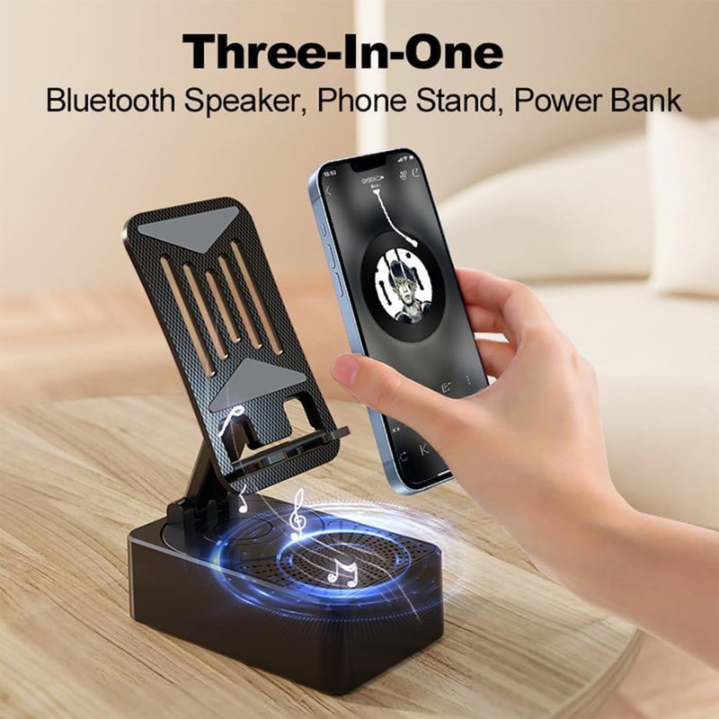 Foloose Cell Phone Stand Three-In-One BT Speaker Phone Stand &Charger Foldable & Rotatable 5000mAh Portable Speakers Phone Charger Stand for Desk - Image 2