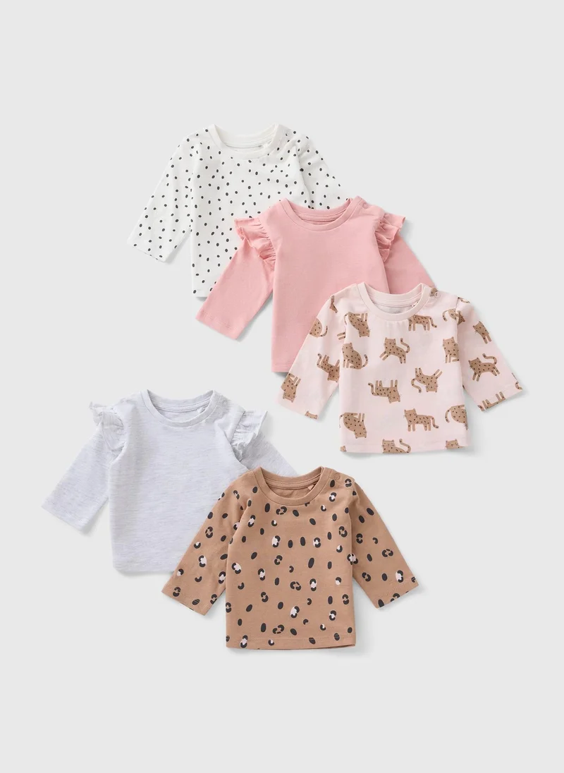 Matalan 5 Pack Baby Multicolour Leopard Tops