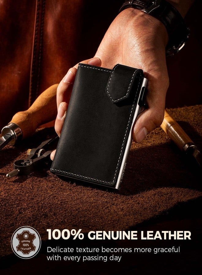 LORZOR Slim Wallet for Men with Security Latch, Pop Up Metal Card Holder Wallet, Finest Full Grain Leather Bifold Wallets, Smart, Minimalist, RFID Blocking, Front Pocket, ID Window - Image 2