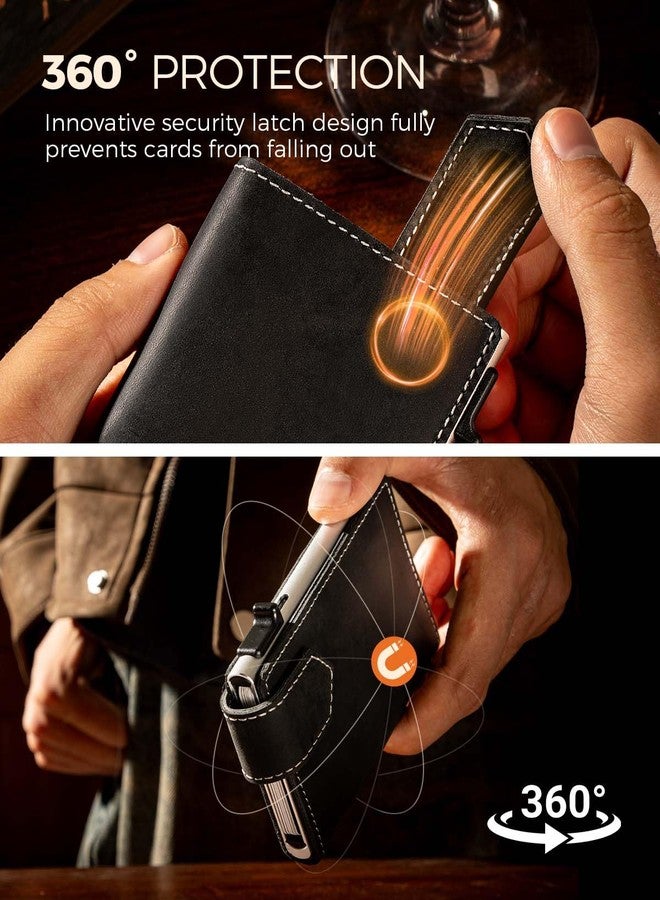LORZOR Slim Wallet for Men with Security Latch, Pop Up Metal Card Holder Wallet, Finest Full Grain Leather Bifold Wallets, Smart, Minimalist, RFID Blocking, Front Pocket, ID Window - Image 4