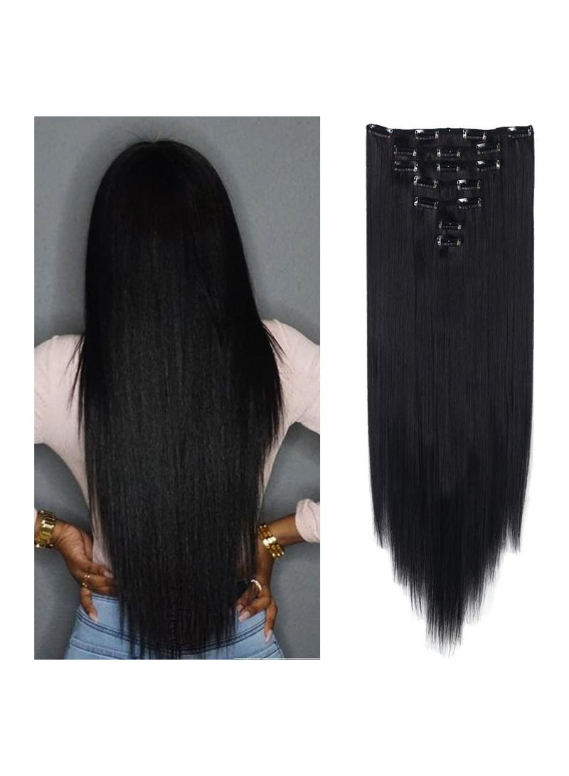 إستيل Estelle 7 قطع 16 مشابك 23'-24 'سميكة مجعد مستقيم كامل الرأس كليب في لحمة مزدوجة الشعر (أسود طبيعي) - Image 1