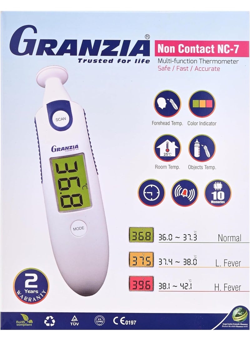 Granzia NC-7 Infrared Non-contact Digital Thermometer - Fast & Accurate Temperature Reading - High Quality for Home & Professional Use (White) - Image 2