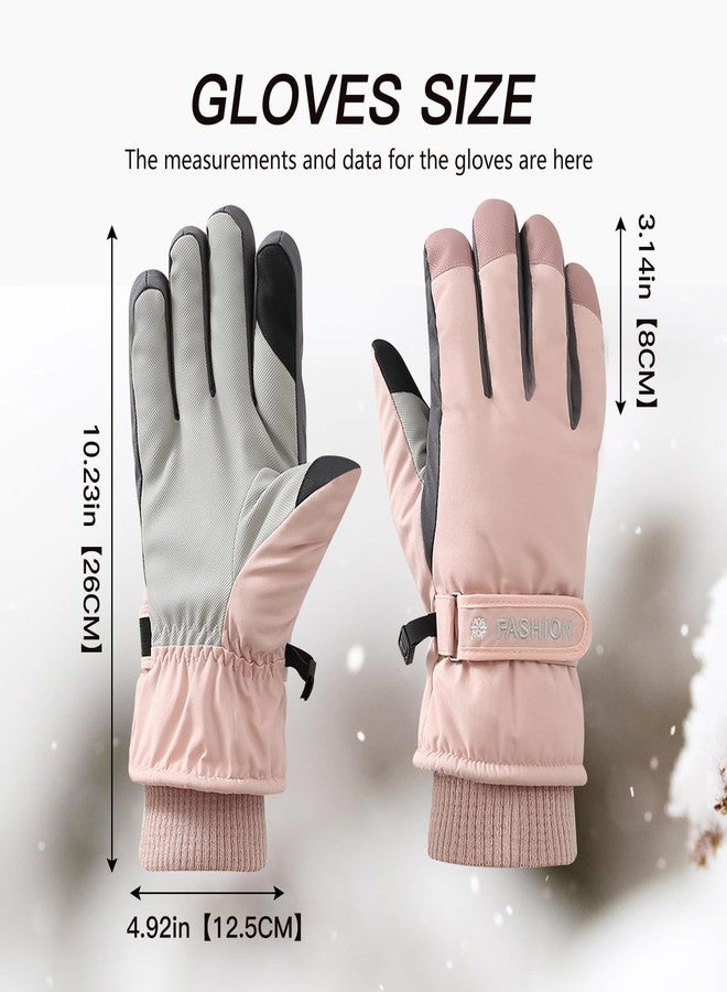 Feelorna Women Winter Ski Gloves, Waterproof Touchscreen Anti-Slip Snowboard Gloves for Skiing Sports (Light Pink) - Image 2