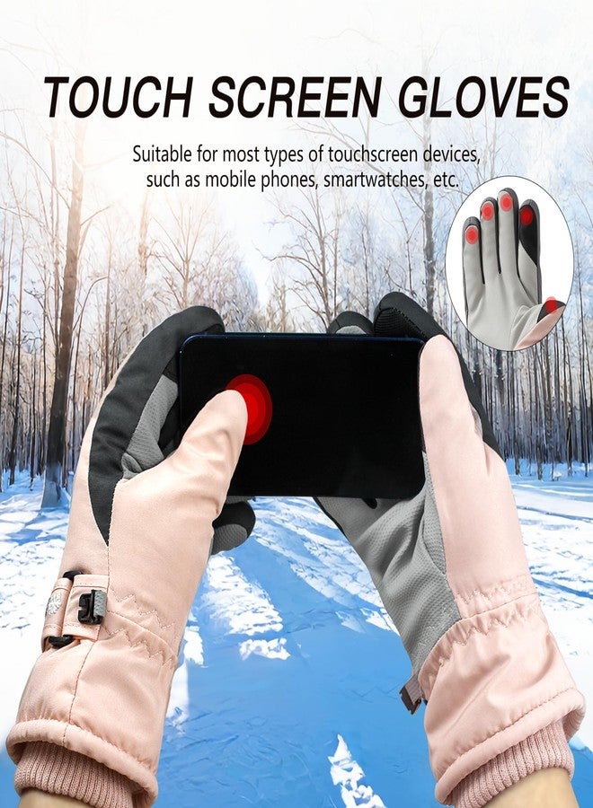 Feelorna Women Winter Ski Gloves, Waterproof Touchscreen Anti-Slip Snowboard Gloves for Skiing Sports (Light Pink) - Image 5