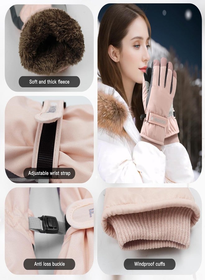 Feelorna Women Winter Ski Gloves, Waterproof Touchscreen Anti-Slip Snowboard Gloves for Skiing Sports (Light Pink) - Image 3