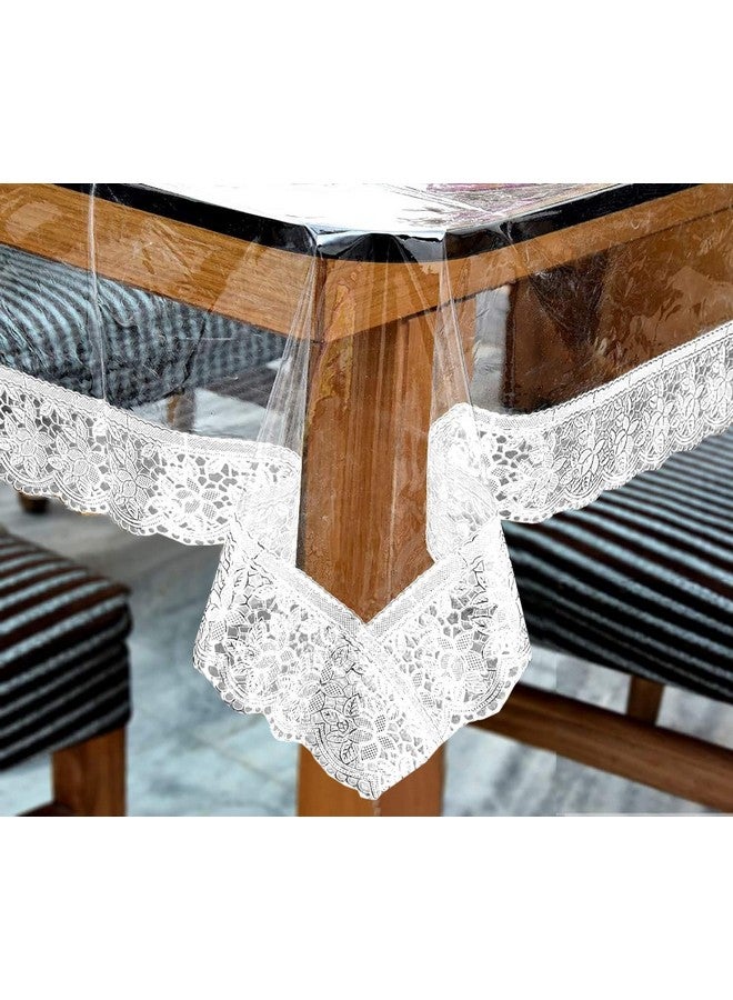 Kuber Industries Table Cloth for Dining|70x45 Inch |Transparent Dining Table cover 4 Seater|Waterproof Table Sheet, White Lace (White) - Image 1