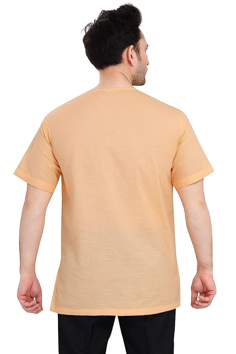Fashtastic Men Cotton Regular Fit Halfsleeve Short Kurta for Summer (Orange,6XL) - Image 2
