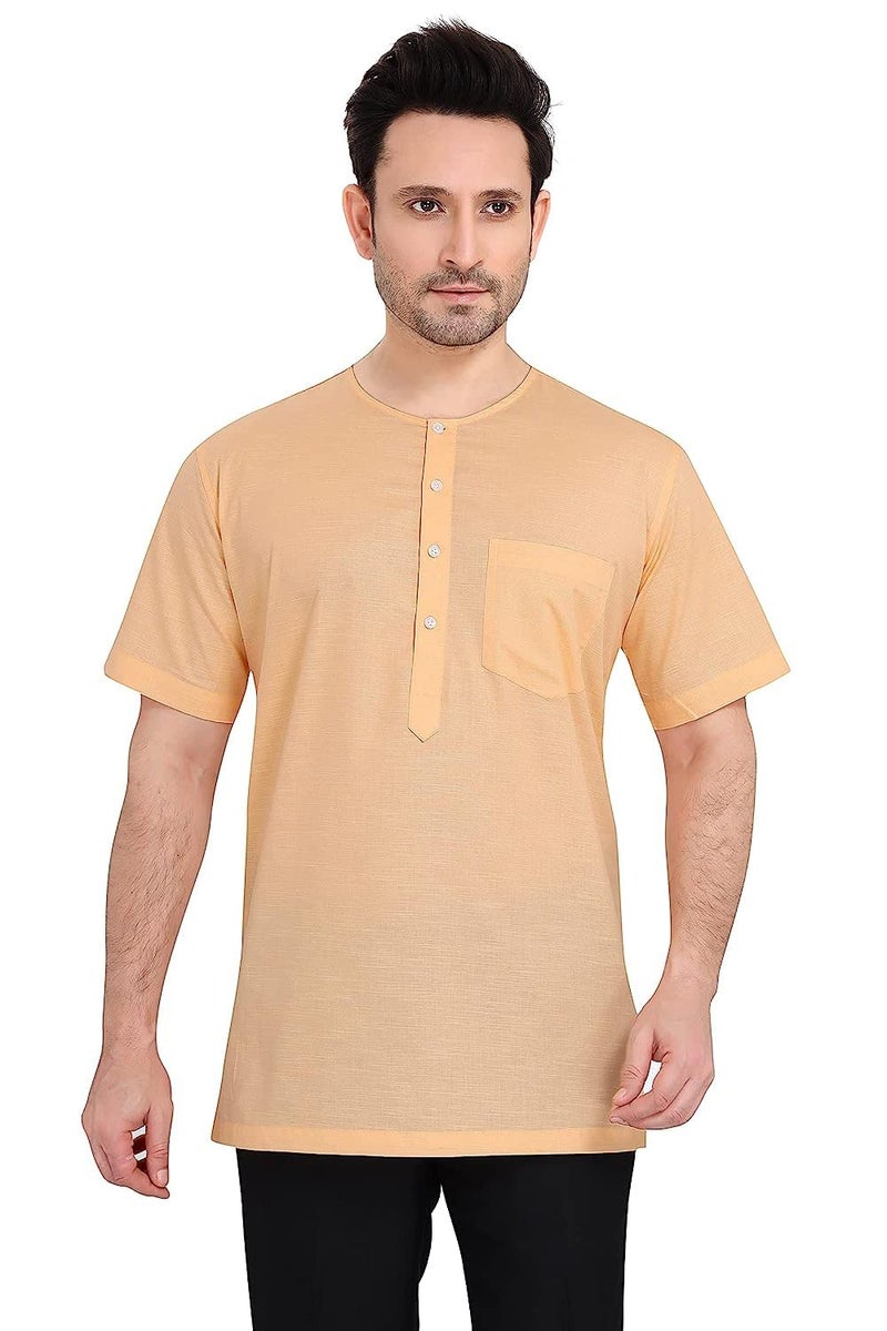 Fashtastic Men Cotton Regular Fit Halfsleeve Short Kurta for Summer (Orange,6XL) - Image 1