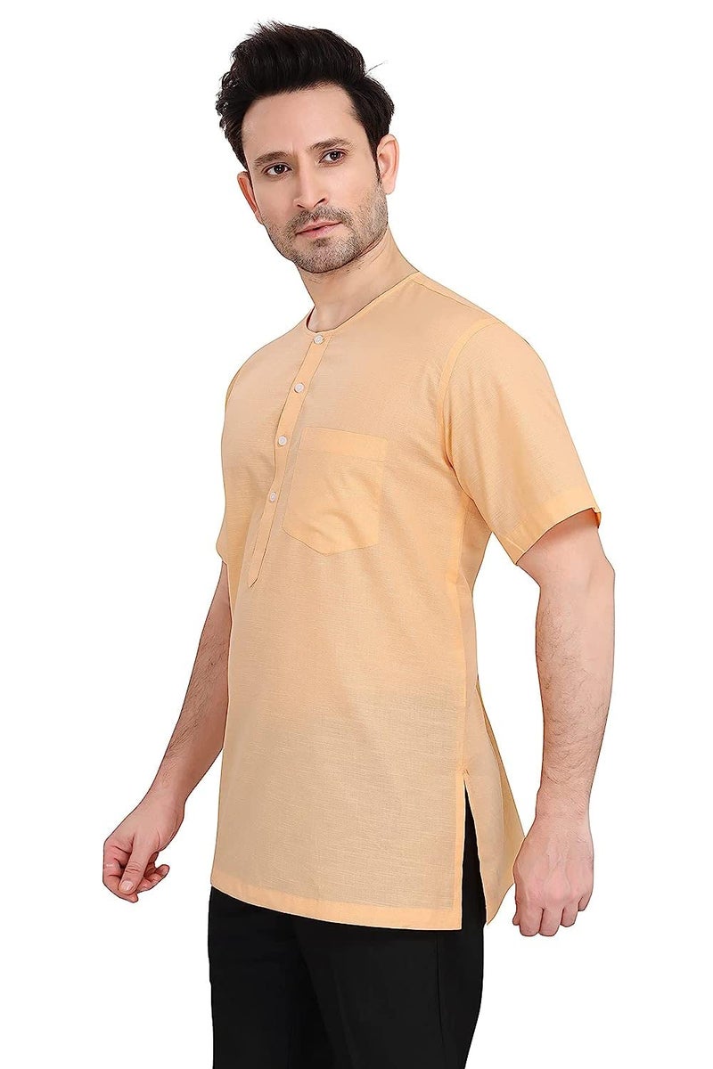 Fashtastic Men Cotton Regular Fit Halfsleeve Short Kurta for Summer (Orange,6XL) - Image 3