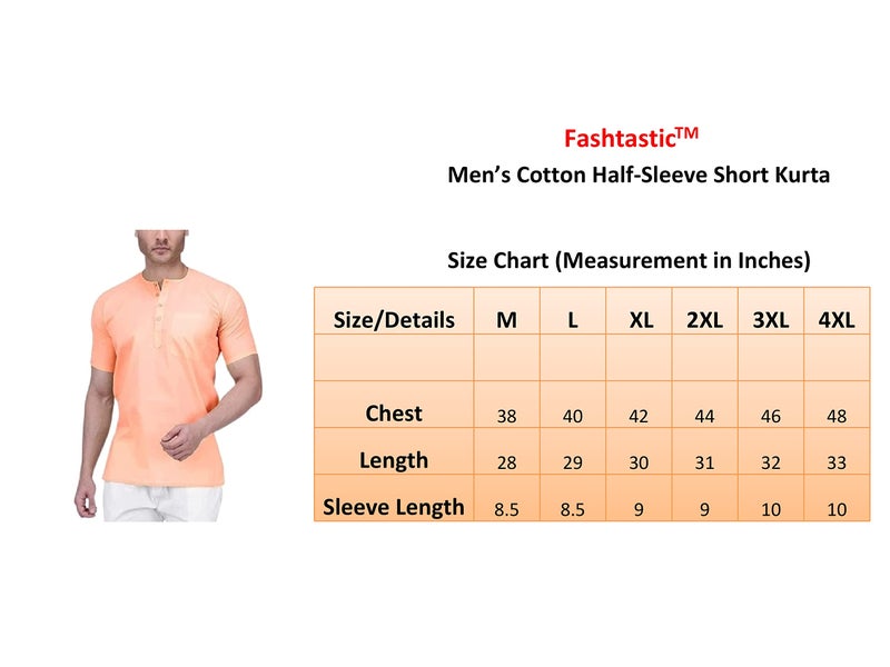 Fashtastic Men Cotton Regular Fit Halfsleeve Short Kurta for Summer (Orange,6XL) - Image 4