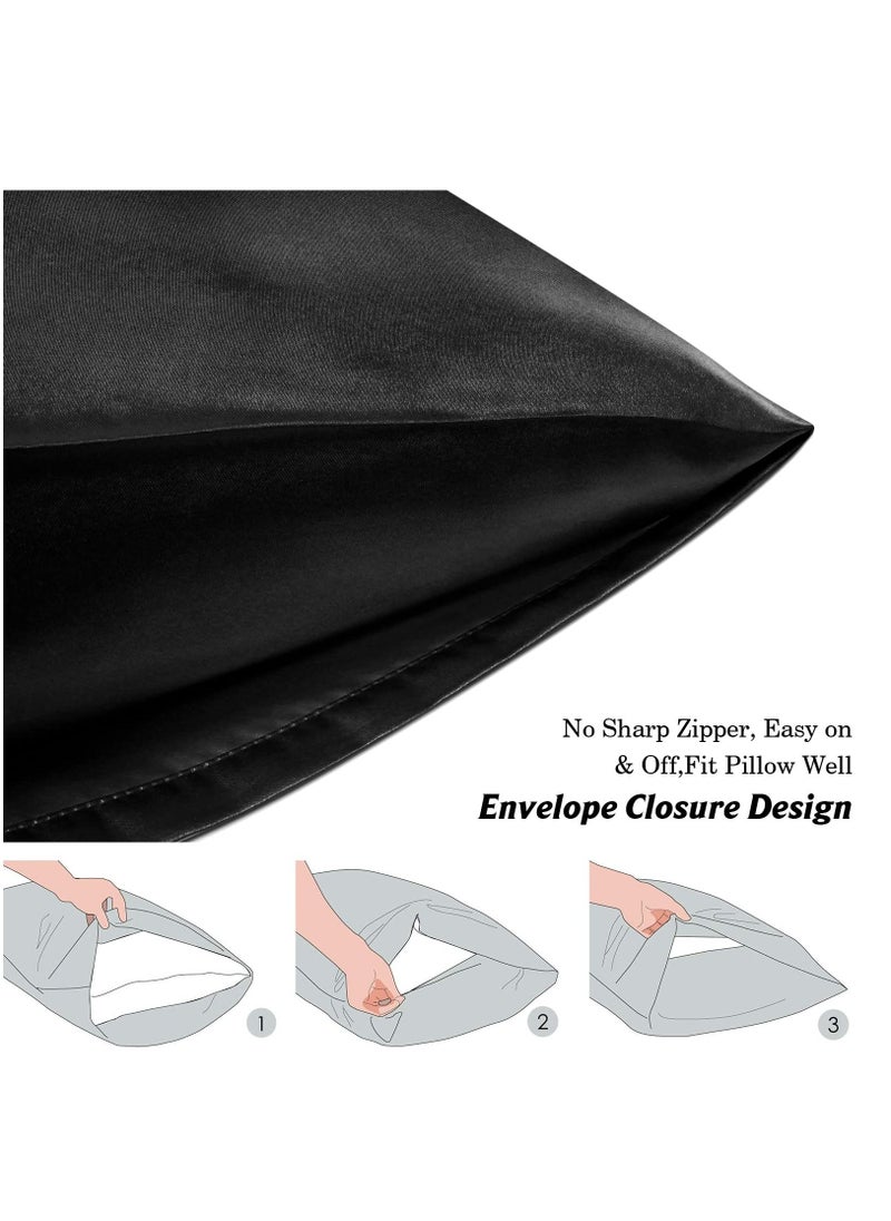 Arabest - 2-Piece Simple Solid Colour Silk Satin Pillow Case with Envelope Closure for Hair and Skin Black 51x76/51x102cm - Image 1