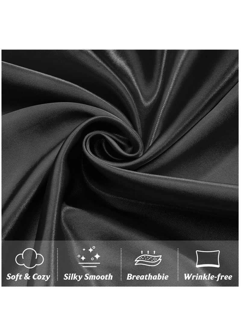 Arabest - 2-Piece Simple Solid Colour Silk Satin Pillow Case with Envelope Closure for Hair and Skin Black 51x76/51x102cm - Image 1