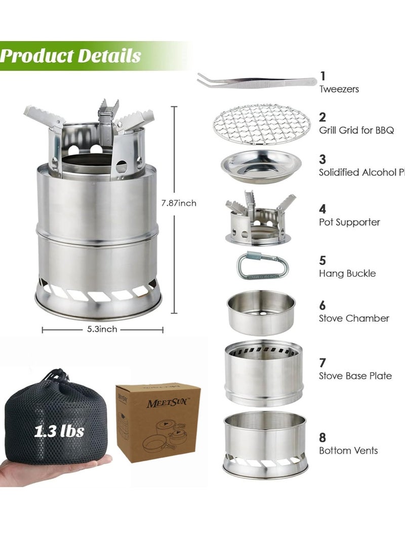 Excefore Mini Portable Wood Burning Stove, Camping Stove Foldable Stainless Steel Backpacking Stove Camping Cookware Rocket Stove Solid stove for Camping Hiking Picnic Indoor Outdoor - Image 3