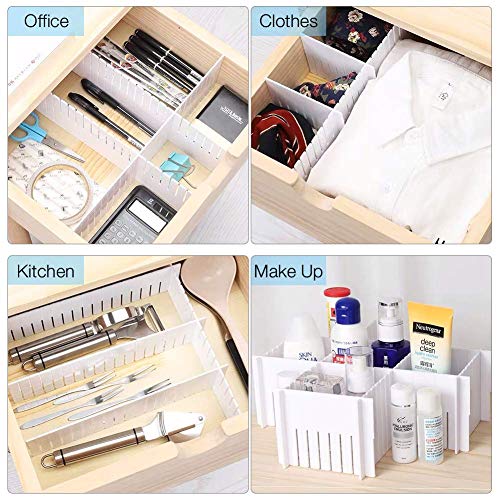 LEAWALL 8 Pcs Adjustable Stretchable Interlocking Drawer Clapboard Divider/Grid Closet Sorting Partition/Plastic Strips Separators Cabinet Storage Box Socks/Makeup (White) Drawer Organizers - Image 5