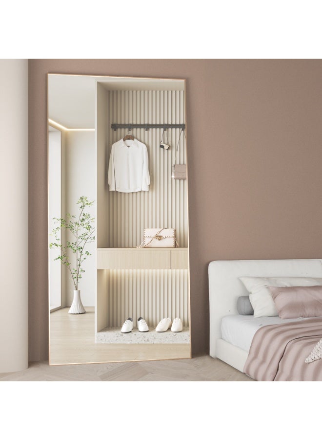 CASSILANDO مرآة طولية 193x86 سم مرآة أرضية سوداء مع حامل مرآة كبيرة مستطيلة للجسم بالكامل لغرفة النوم إطار رفيع من سبائك الألومنيوم قائمة أو معلقة أو متكئة على الحائط