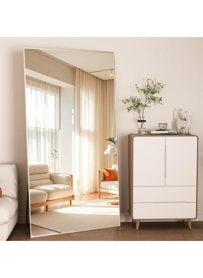 CASSILANDO Full Length Mirror 193x86cm Gold Floor Mirror with Stand Large Full Body Mirror Rectangle for Bedroom Aluminum Alloy Thin Frame Standing Hanging or Leaning Against Wall - Image 2
