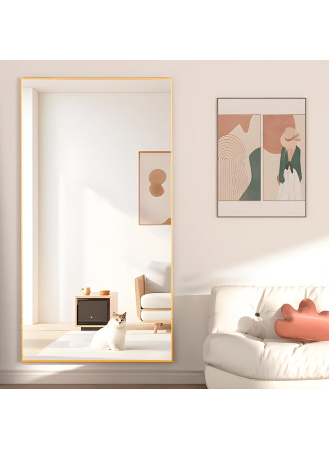 CASSILANDO Full Length Mirror 193x86cm Gold Floor Mirror with Stand Large Full Body Mirror Rectangle for Bedroom Aluminum Alloy Thin Frame Standing Hanging or Leaning Against Wall - Image 4