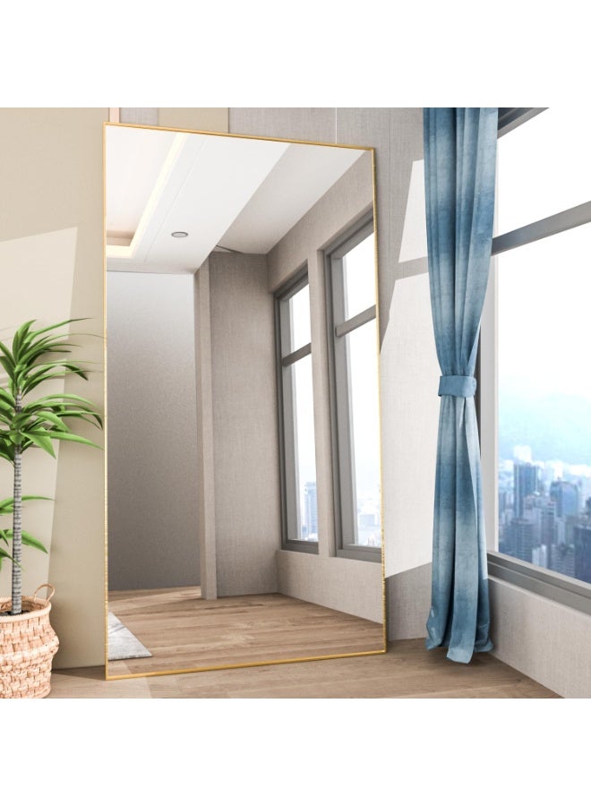 CASSILANDO Full Length Mirror 193x86cm Gold Floor Mirror with Stand Large Full Body Mirror Rectangle for Bedroom Aluminum Alloy Thin Frame Standing Hanging or Leaning Against Wall - Image 5
