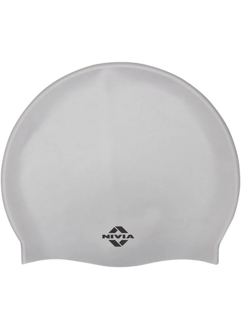 Nivia Pro Silicone Swimming Cap For Adults, Swimming Pool Cap, Swimming Cap For Men & Women, For Swim, Swimming Headwear For Long Hair, Training Cap For Adults, Easy Fit (Silver) - Image 1