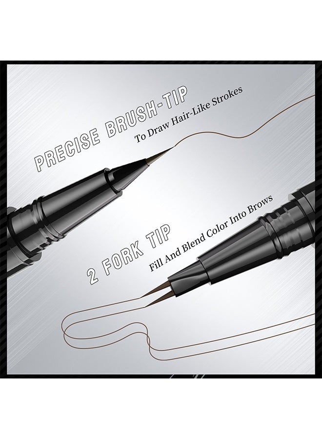 هيلوكيس قلم حبر سائل دقيق برأس مزدوج مع فرشاة قلم حبر مزدوج الرأس طرف قلم حواجب قلم حاجب منحني ، قلم طرف شوكة قلم حبر مقاوم للماء طويل الأمد بني غامق 03 - Image 4