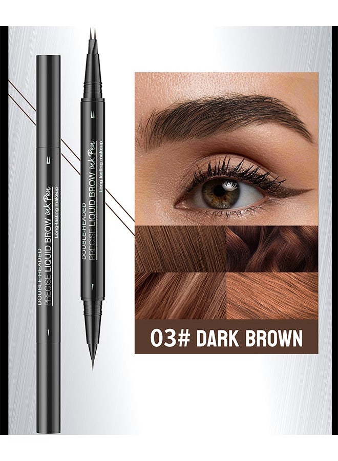 هيلوكيس قلم حبر سائل دقيق برأس مزدوج مع فرشاة قلم حبر مزدوج الرأس طرف قلم حواجب قلم حاجب منحني ، قلم طرف شوكة قلم حبر مقاوم للماء طويل الأمد بني غامق 03 - Image 2
