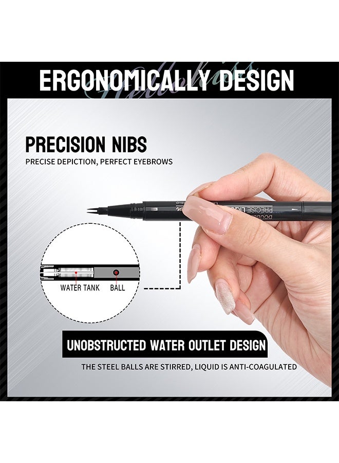 هيلوكيس قلم حبر سائل دقيق برأس مزدوج مع فرشاة قلم حبر مزدوج الرأس طرف قلم حواجب قلم حاجب منحني ، قلم طرف شوكة قلم حبر مقاوم للماء طويل الأمد بني غامق 03 - Image 5
