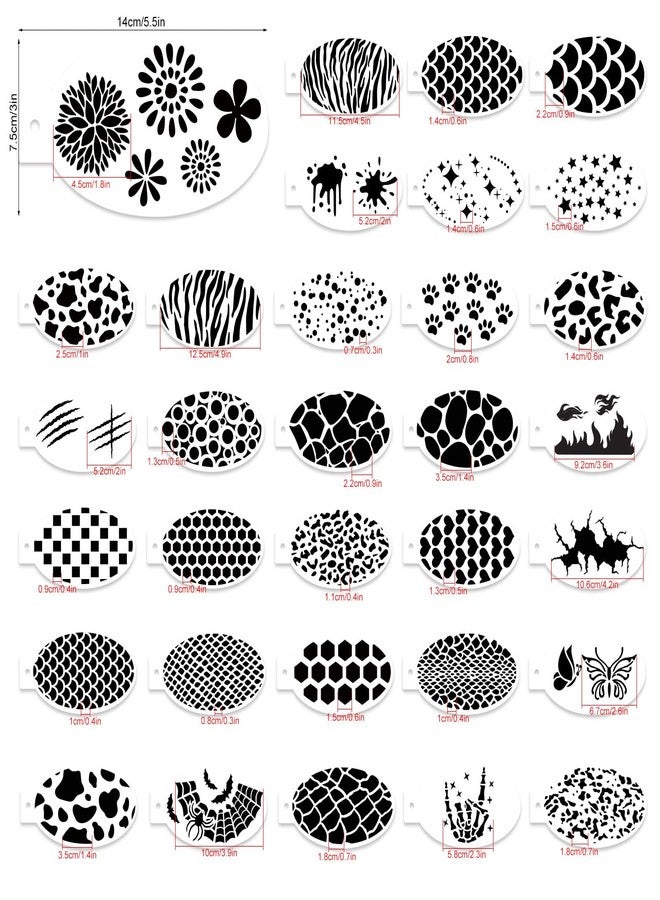 CODOHI 32 Pcs Halloween Face Painting Stencils 3"x5.5", Body Facial Painting Stencils, Reusable Mermaid Scale Leopard Cracks Claw Stencils Makeup Kit Face Tracing Stencils for Holiday Halloween Party - Image 2