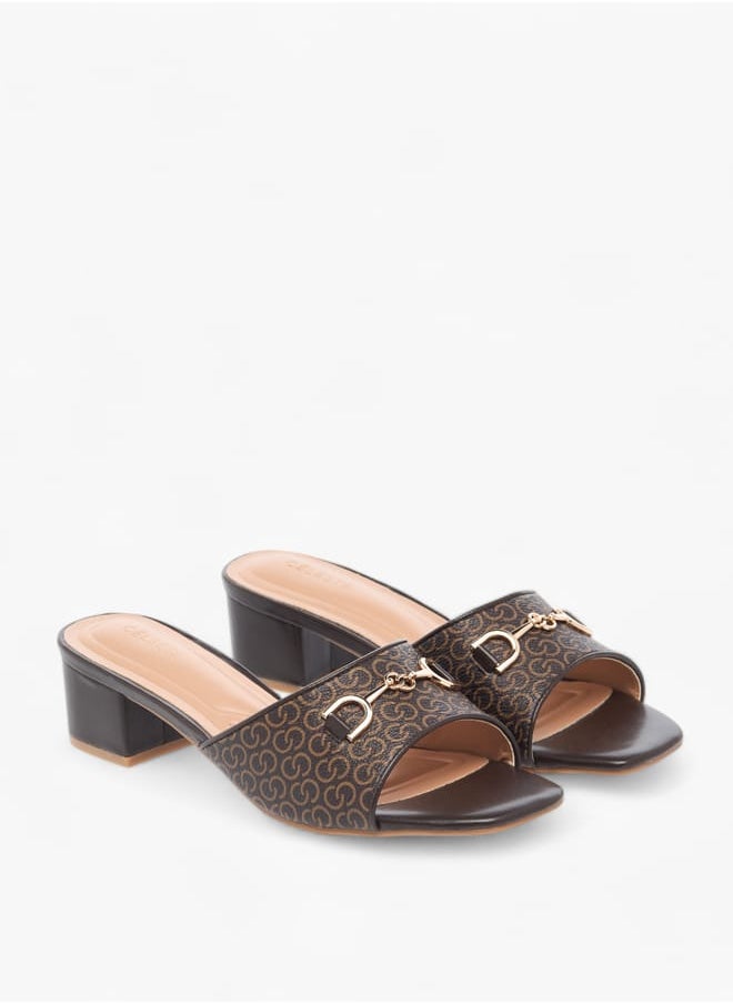 Celeste Womens Monogram Detail Slip-On Sandals With Block Heels  - Image 2