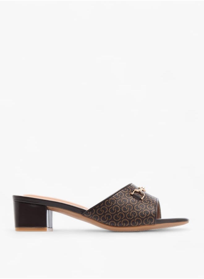 Celeste Womens Monogram Detail Slip-On Sandals With Block Heels  - Image 3