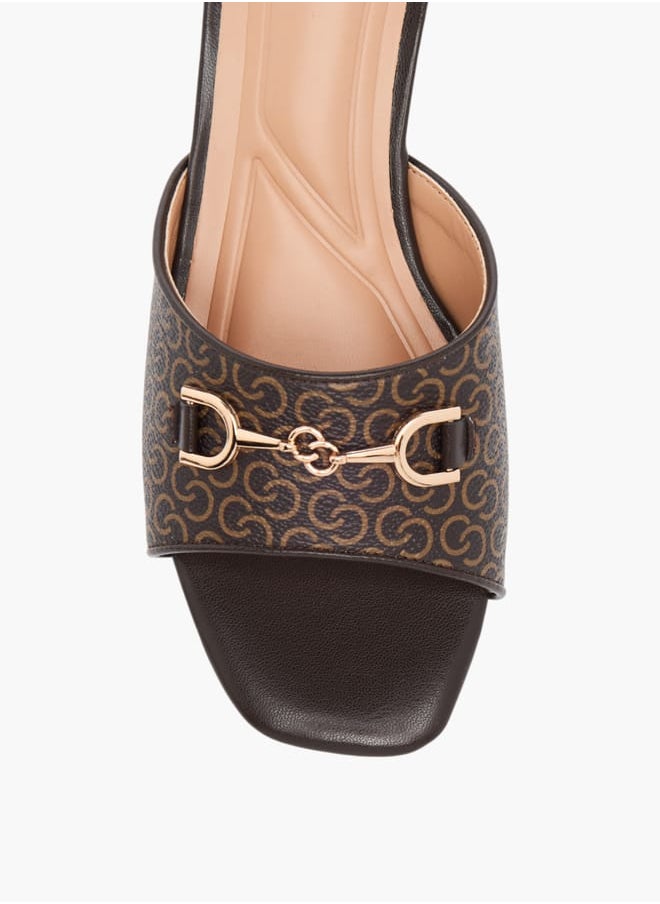 Celeste Womens Monogram Detail Slip-On Sandals With Block Heels  - Image 4