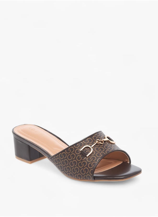 Celeste Womens Monogram Detail Slip-On Sandals With Block Heels  - Image 1