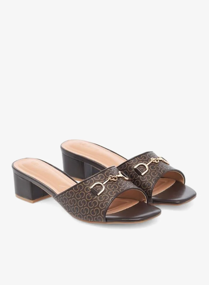 Celeste Womens Monogram Detail Slip-On Sandals With Block Heels