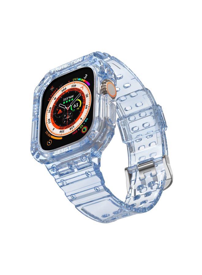 For Applewatch 49mm Glacier Integrated Double Buckle Watch With Series8Ultra Color Protective Case-Color:Transparent Blue-Exterior Dimension:More Than 1000