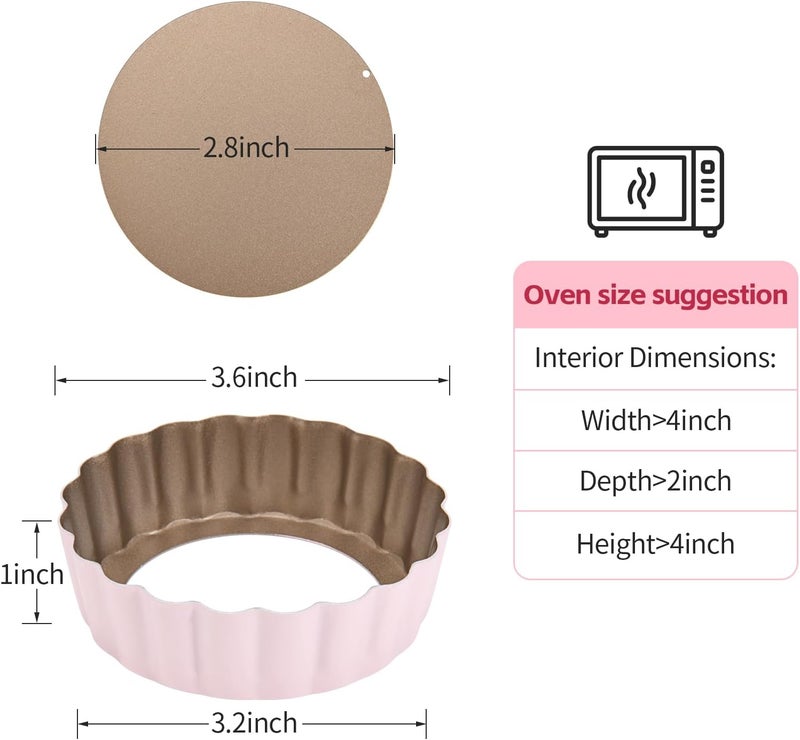 LIFVCNT 4 Pcs 3.6 Inch Mini Tart Pan Depth 1 Inch with Removable Bottom NonStick Tin - Pink - Image 2