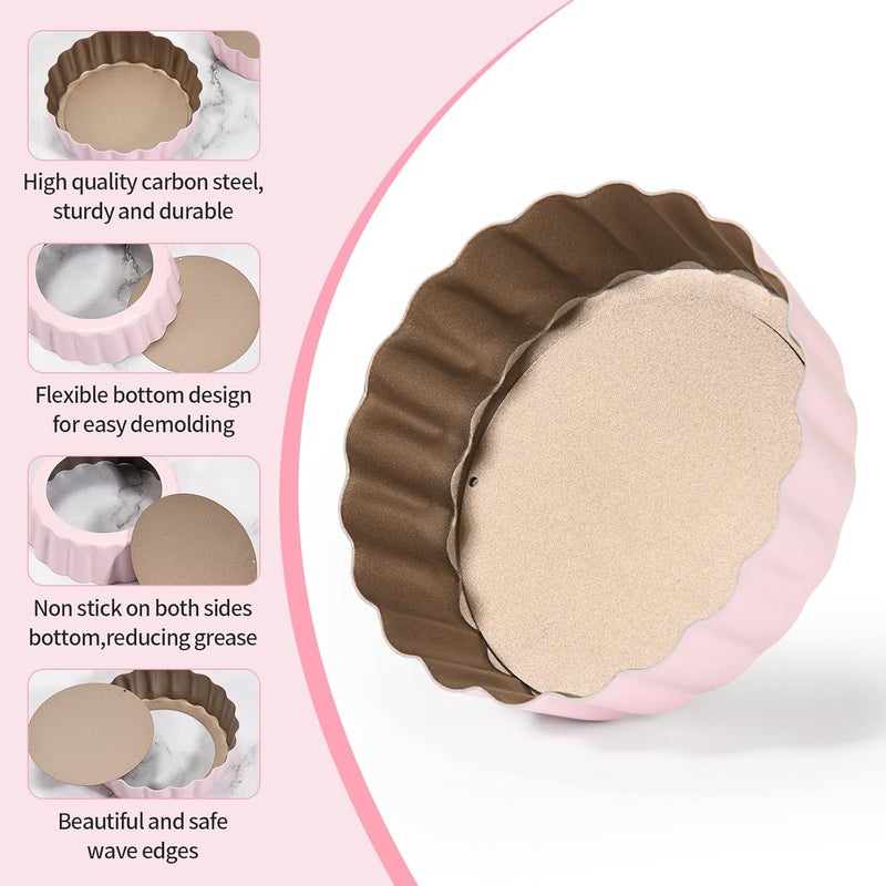 LIFVCNT 4 Pcs 3.6 Inch Mini Tart Pan Depth 1 Inch with Removable Bottom NonStick Tin - Pink - Image 4