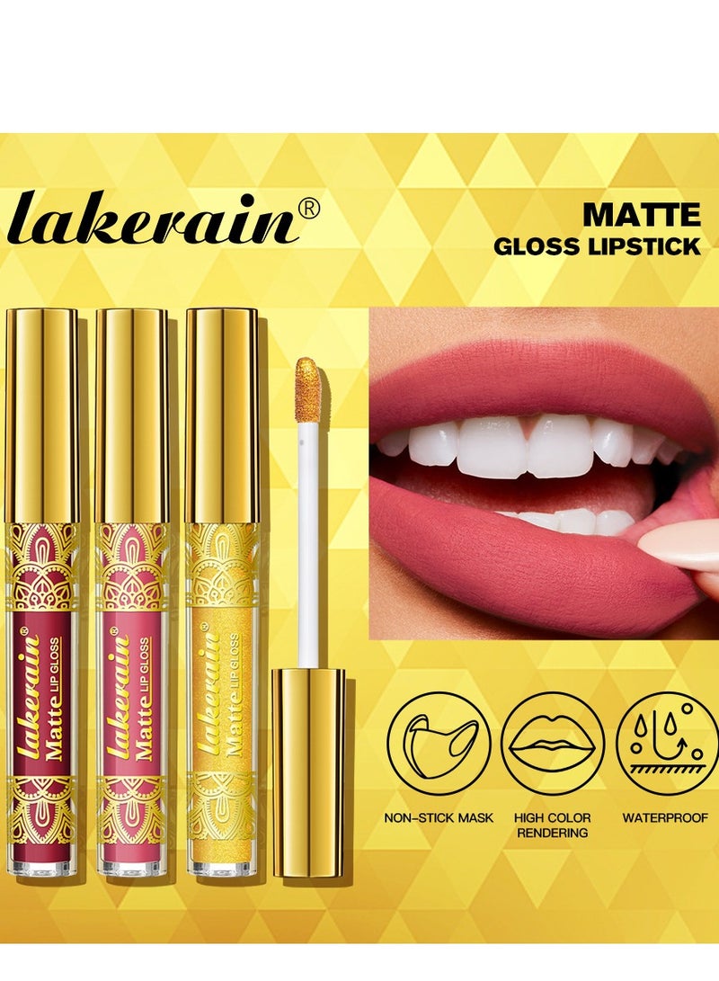 lakerain 3 PCS Gold Lipstick Velvet Nude Long-Lasting Wear Non-Stick Cup Waterproof Lip Makeup SET6  - Image 3