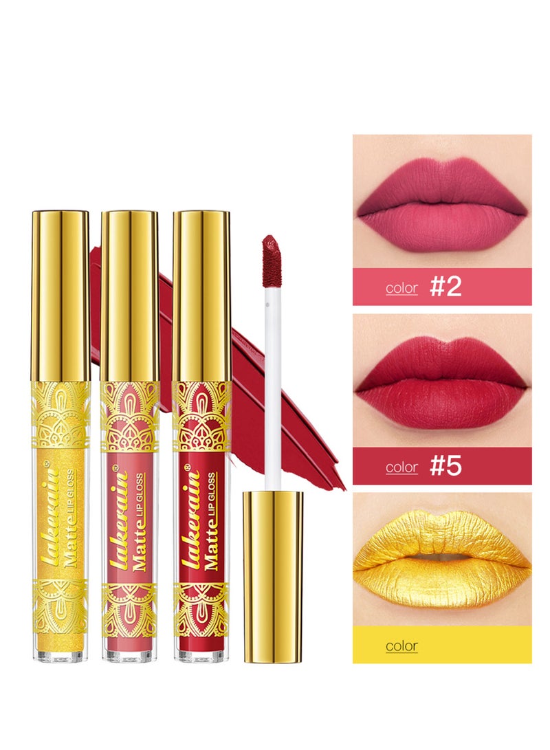 lakerain 3 PCS Gold Lipstick Velvet Nude Long-Lasting Wear Non-Stick Cup Waterproof Lip Makeup SET6  - Image 2