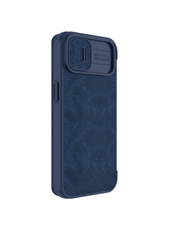 Nillkin Nillkin Case for Apple iPhone 14 / iPhone 13 (6.1" Inch) Qin Pro Camshield Camera Slider Genuine Classic Leather Flip Folio + Card Slot Blue Color  - Image 4