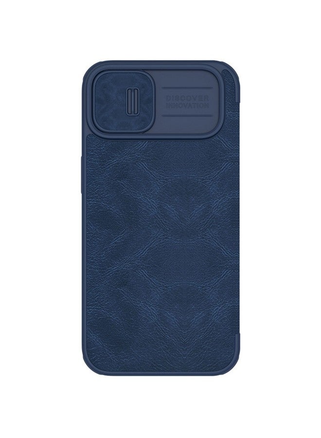 Nillkin Nillkin Case for Apple iPhone 14 / iPhone 13 (6.1" Inch) Qin Pro Camshield Camera Slider Genuine Classic Leather Flip Folio + Card Slot Blue Color  - Image 1