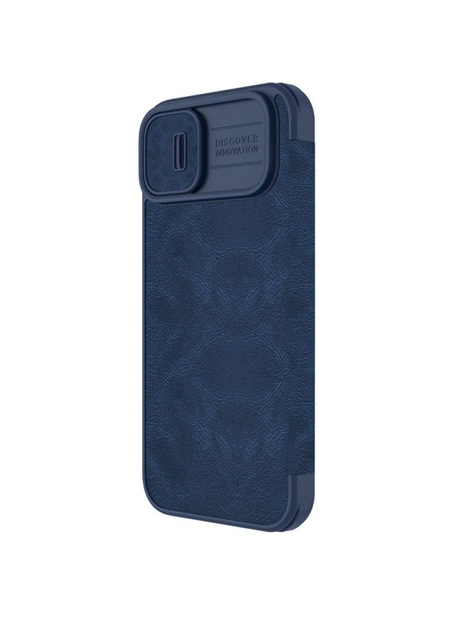 Nillkin Nillkin Case for Apple iPhone 14 / iPhone 13 (6.1" Inch) Qin Pro Camshield Camera Slider Genuine Classic Leather Flip Folio + Card Slot Blue Color  - Image 3