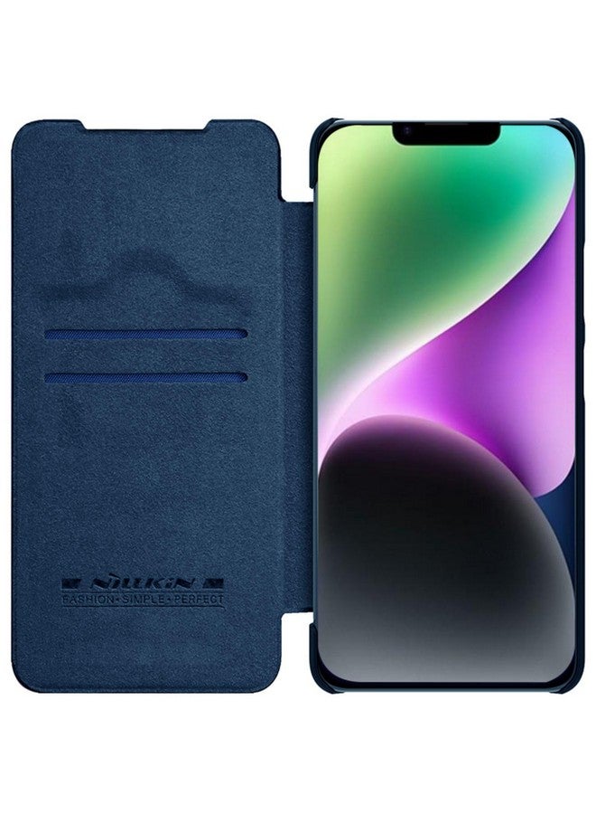 Nillkin Nillkin Case for Apple iPhone 14 / iPhone 13 (6.1" Inch) Qin Pro Camshield Camera Slider Genuine Classic Leather Flip Folio + Card Slot Blue Color  - Image 5